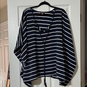 Vince Camuto Navy and White Striped V-Neck Poncho Top